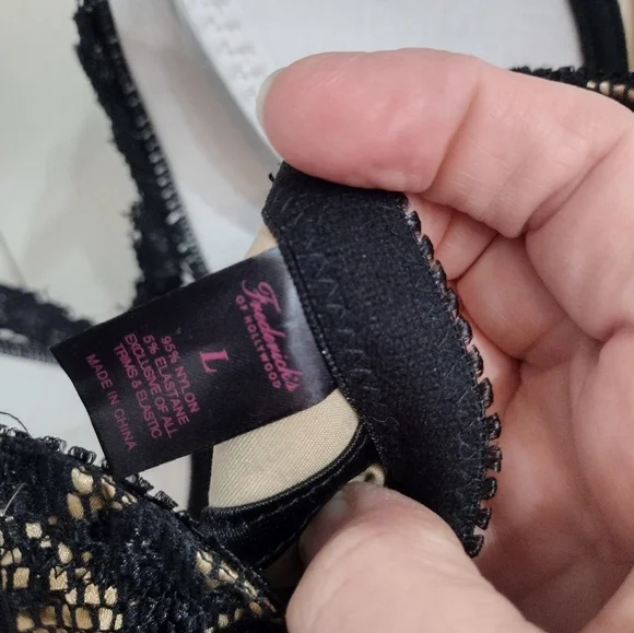 Frederick's of Hollywood Slip Dress Women Large Black Lingerie Floral Lace Mini - Picture 9 of 11